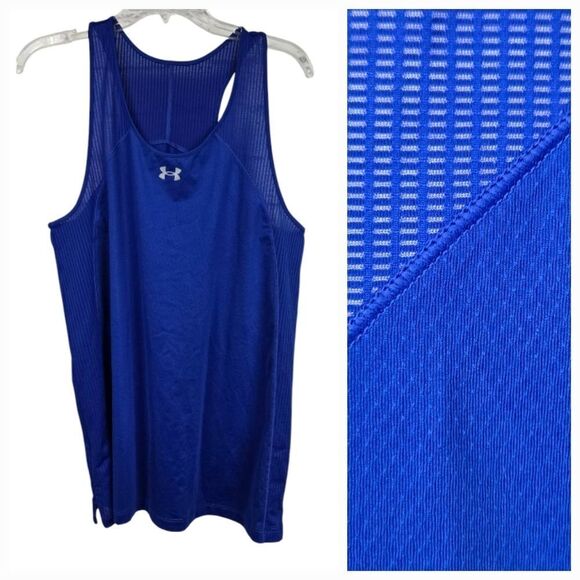 Under Armour Women's Game Time Tee Blue Mesh Racerback Tank Top Activewear UA - Picture 1 of 9